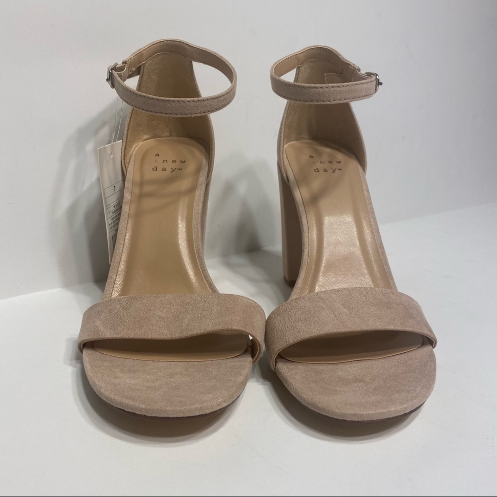 NWT A New Day Blush Suede Heels Sandals Buckle Strap Womens Formal Dressy - Picture 3 of 7